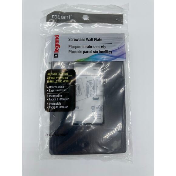 Legrand Radiant 1 Gang Screwless Wall Plate Rocker Outlets, Black - RWP26BKCC6 - Picture 1 of 4
